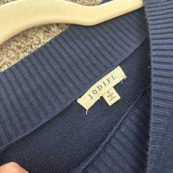 Jodiful Women’s Floral Balloon Sleeve Sweater S Colorblock Navy Pink Mock Neck - Picture 4 of 11